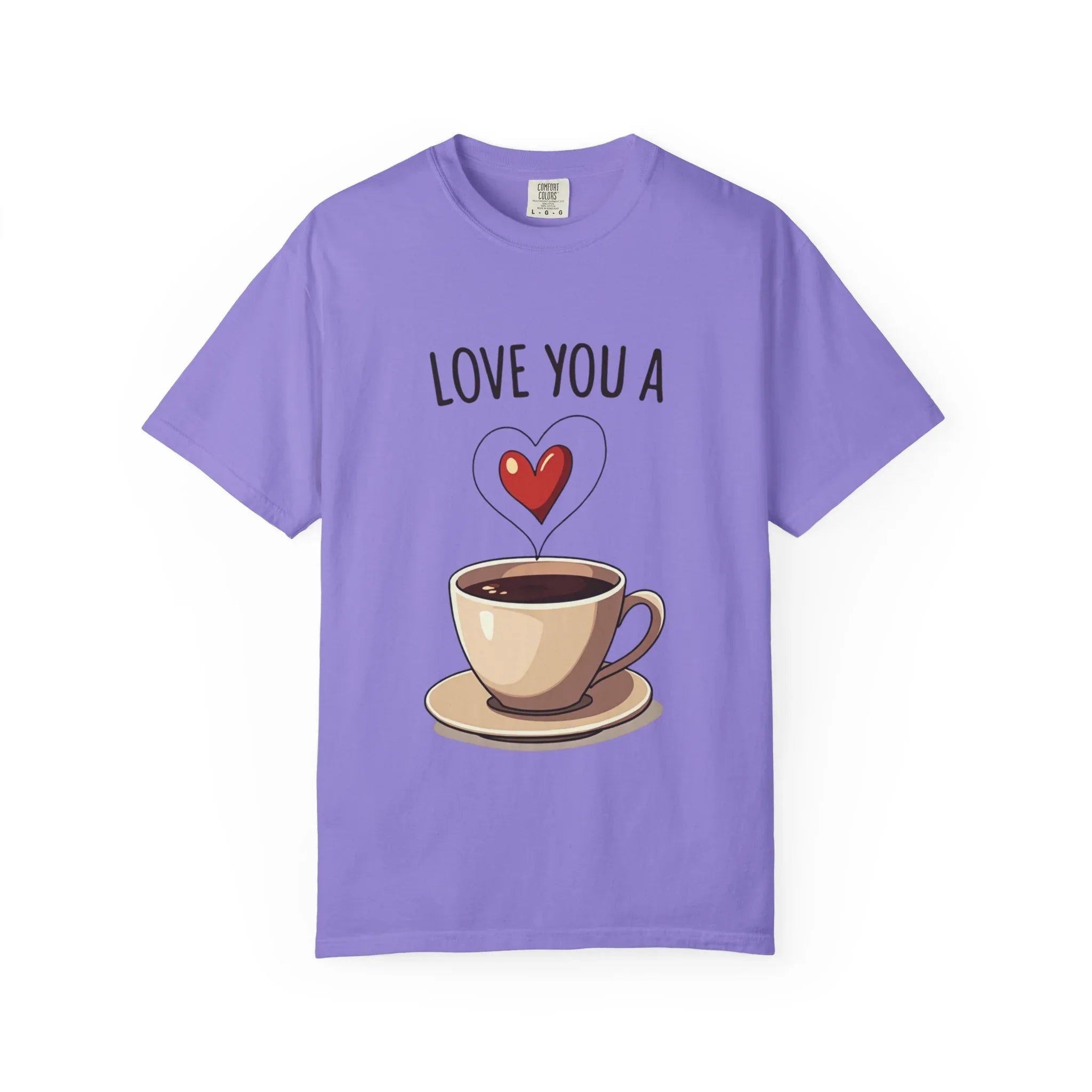 Love You a Latte Shirt, Coffee Cup Heart Steam T-Shirt, Cute Coffee Lover Tee, Cafe Date Graphic, Barista Gift, Valentine Violet