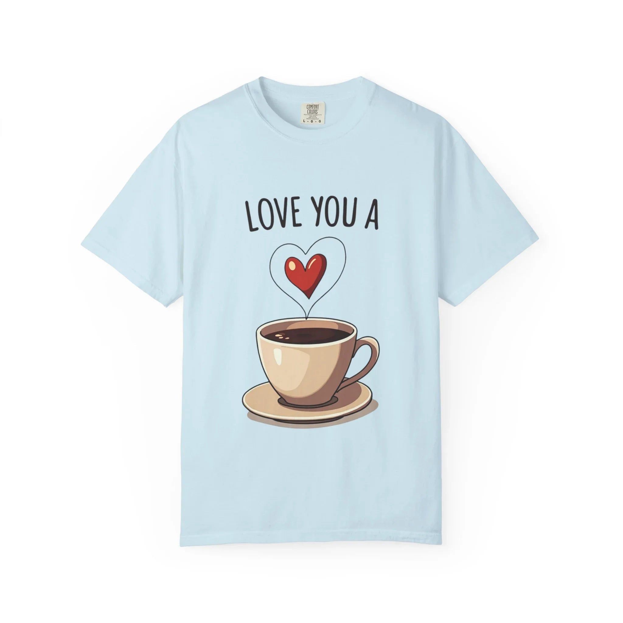 Love You a Latte Shirt, Coffee Cup Heart Steam T-Shirt, Cute Coffee Lover Tee, Cafe Date Graphic, Barista Gift, Valentine Chambray