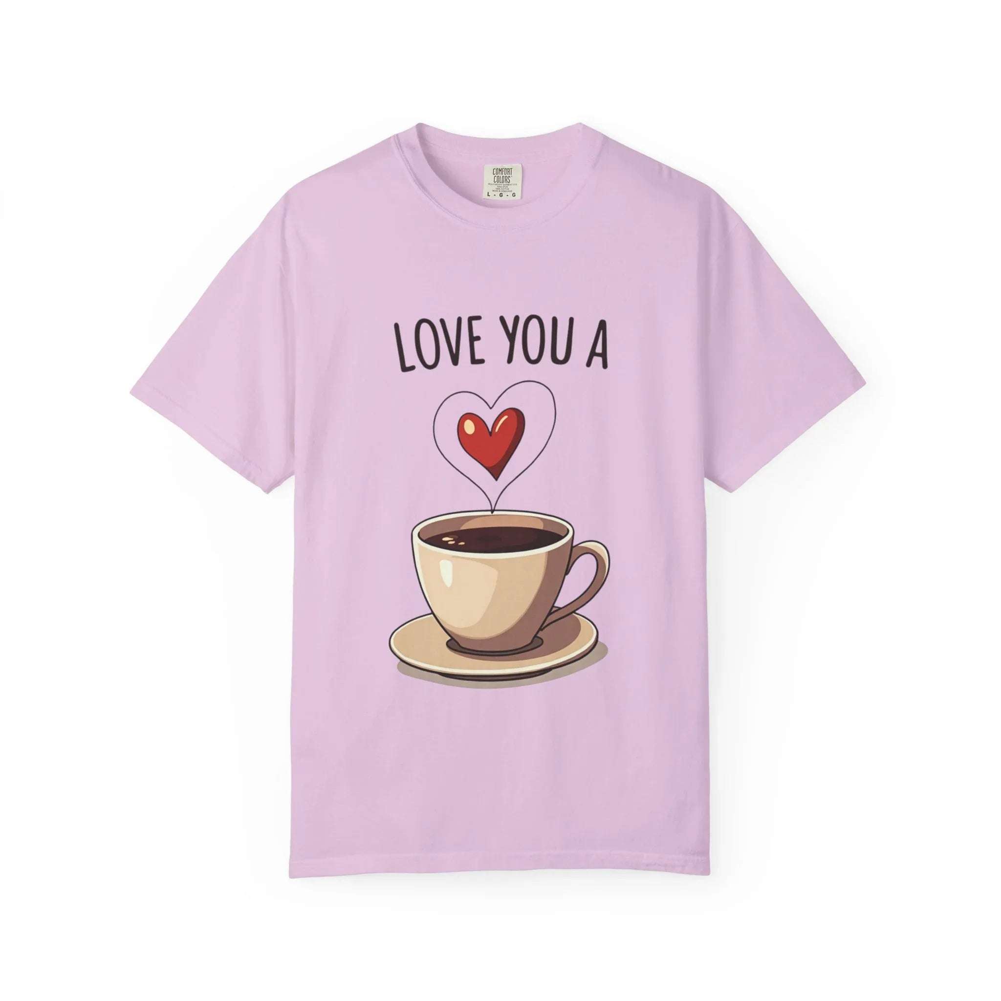 Love You a Latte Shirt, Coffee Cup Heart Steam T-Shirt, Cute Coffee Lover Tee, Cafe Date Graphic, Barista Gift, Valentine Orchid