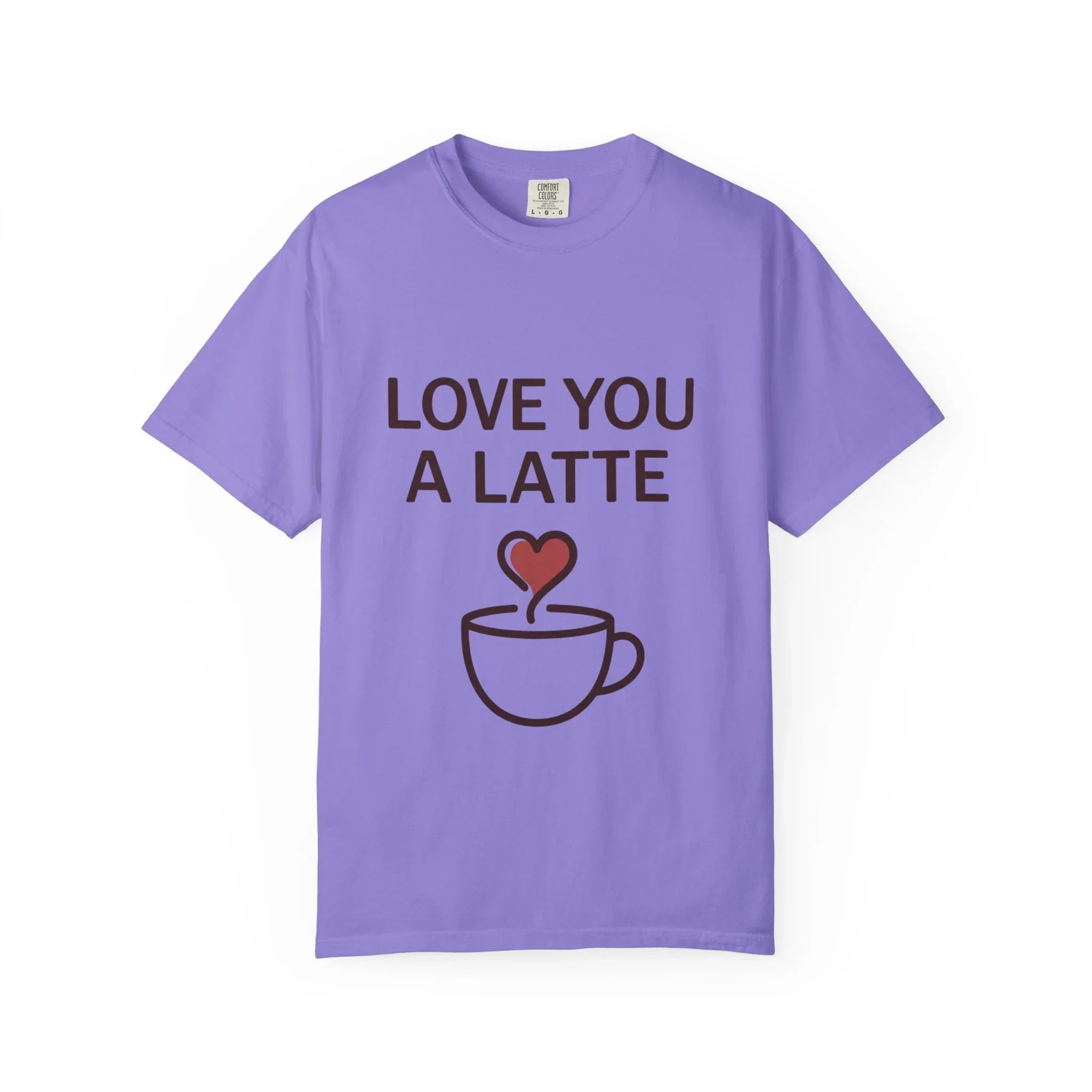 Love You a Latte Shirt, Coffee Lover T-Shirt, Cute Latte Cup Heart Tee, Cafe Aesthetic Graphic, Barista Gift, Valentine Coffee Violet