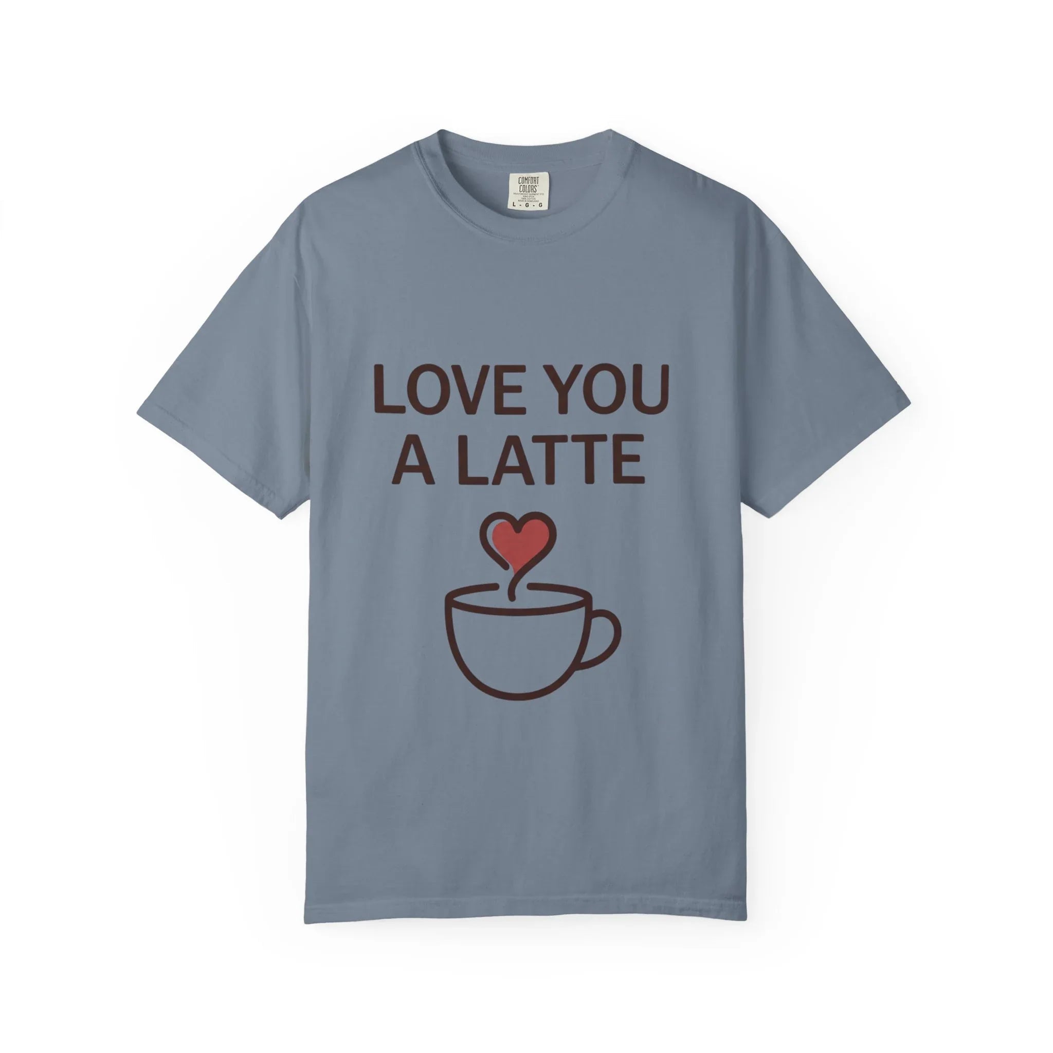 Love You a Latte Shirt, Coffee Lover T-Shirt, Cute Latte Cup Heart Tee, Cafe Aesthetic Graphic, Barista Gift, Valentine Coffee Blue Jean