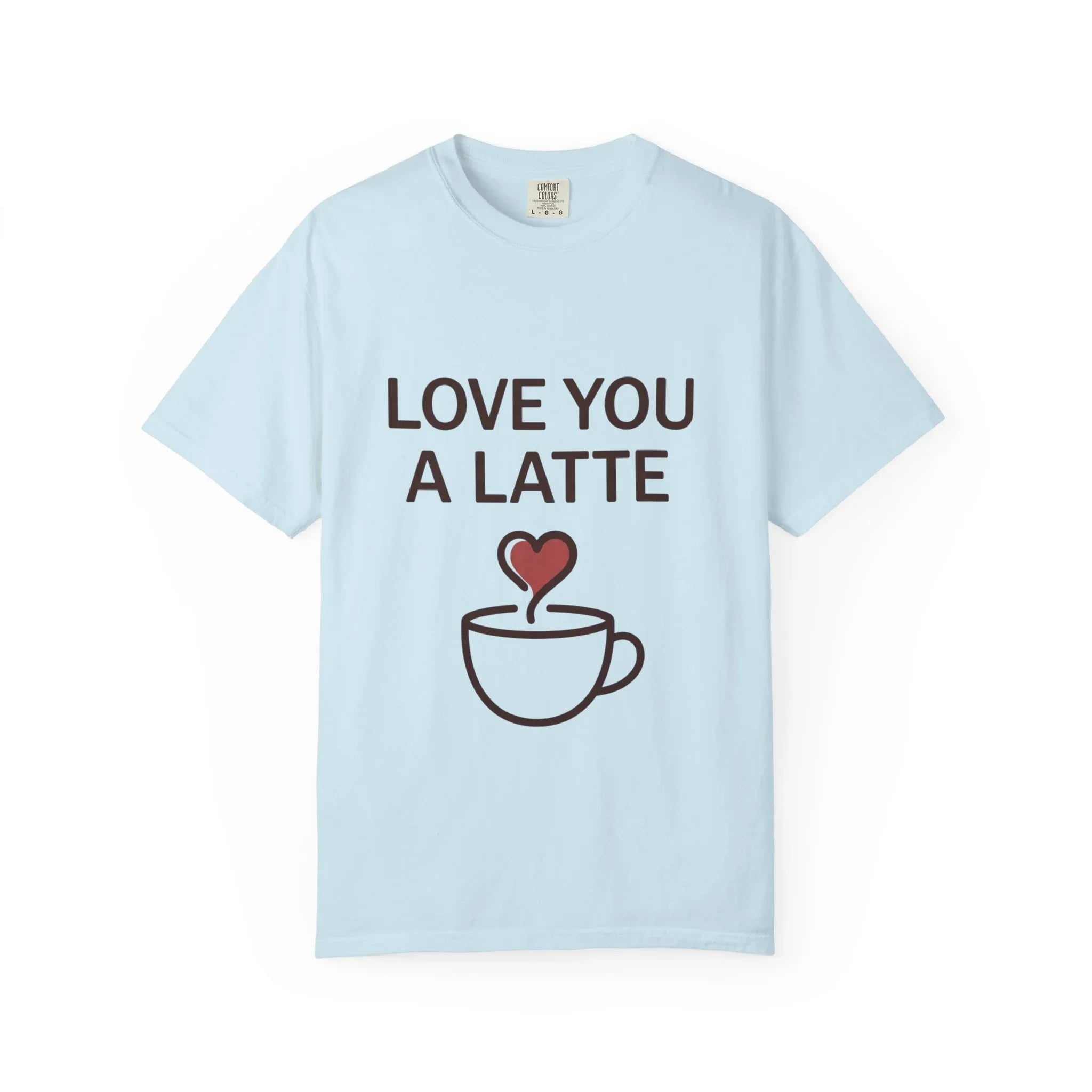Love You a Latte Shirt, Coffee Lover T-Shirt, Cute Latte Cup Heart Tee, Cafe Aesthetic Graphic, Barista Gift, Valentine Coffee Chambray