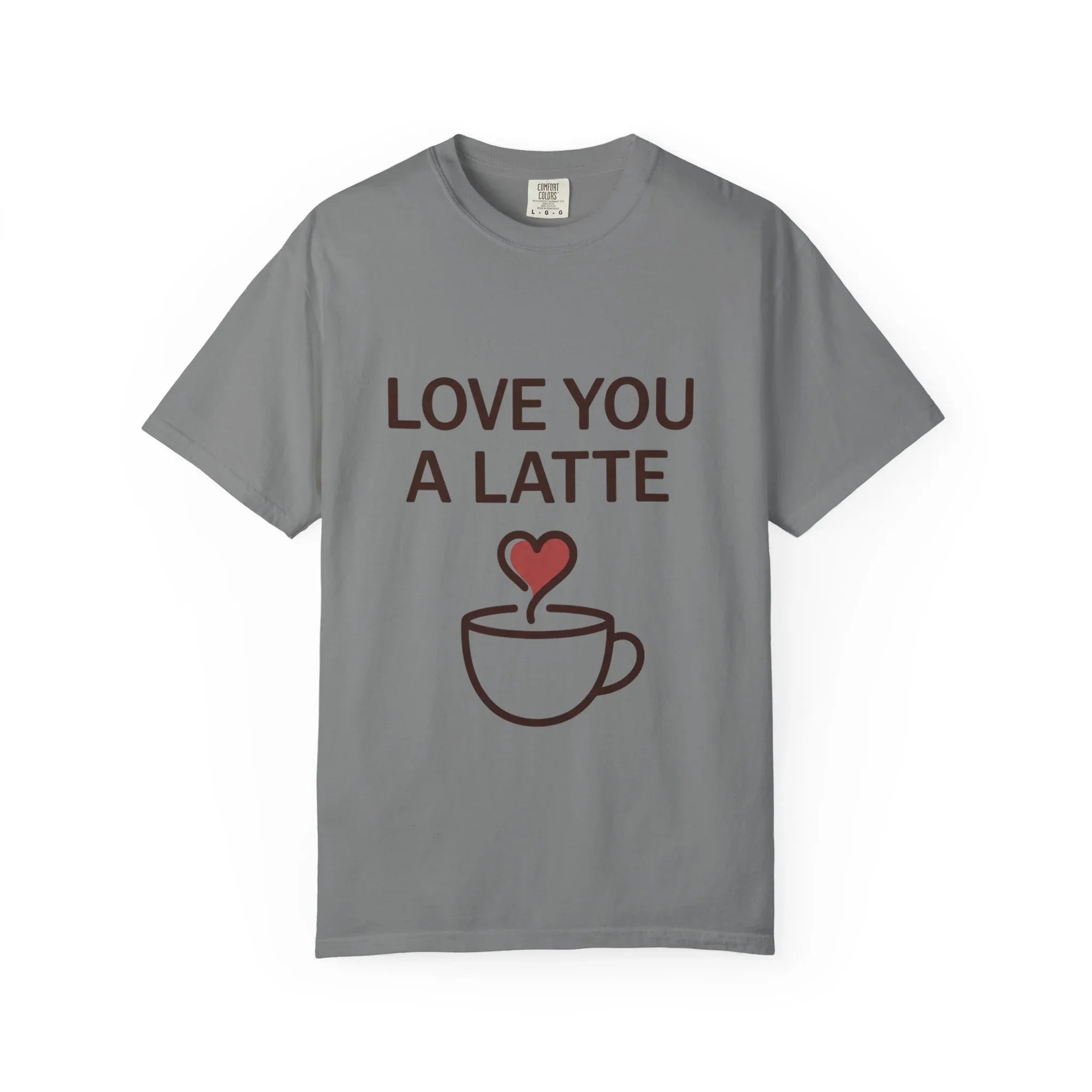 Love You a Latte Shirt, Coffee Lover T-Shirt, Cute Latte Cup Heart Tee, Cafe Aesthetic Graphic, Barista Gift, Valentine Coffee Grey