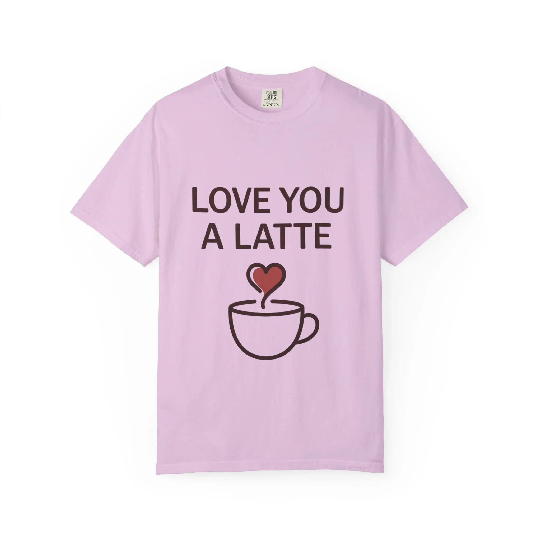 Love You a Latte Shirt, Coffee Lover T-Shirt, Cute Latte Cup Heart Tee, Cafe Aesthetic Graphic, Barista Gift, Valentine Coffee Orchid