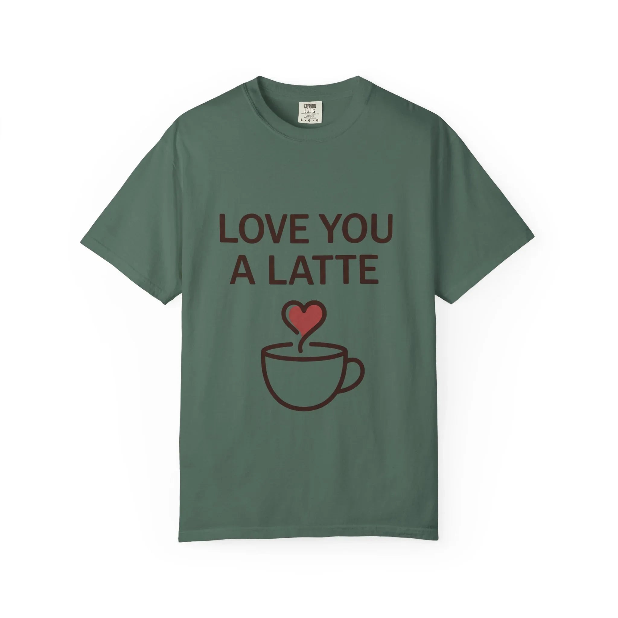 Love You a Latte Shirt, Coffee Lover T-Shirt, Cute Latte Cup Heart Tee, Cafe Aesthetic Graphic, Barista Gift, Valentine Coffee Blue Spruce