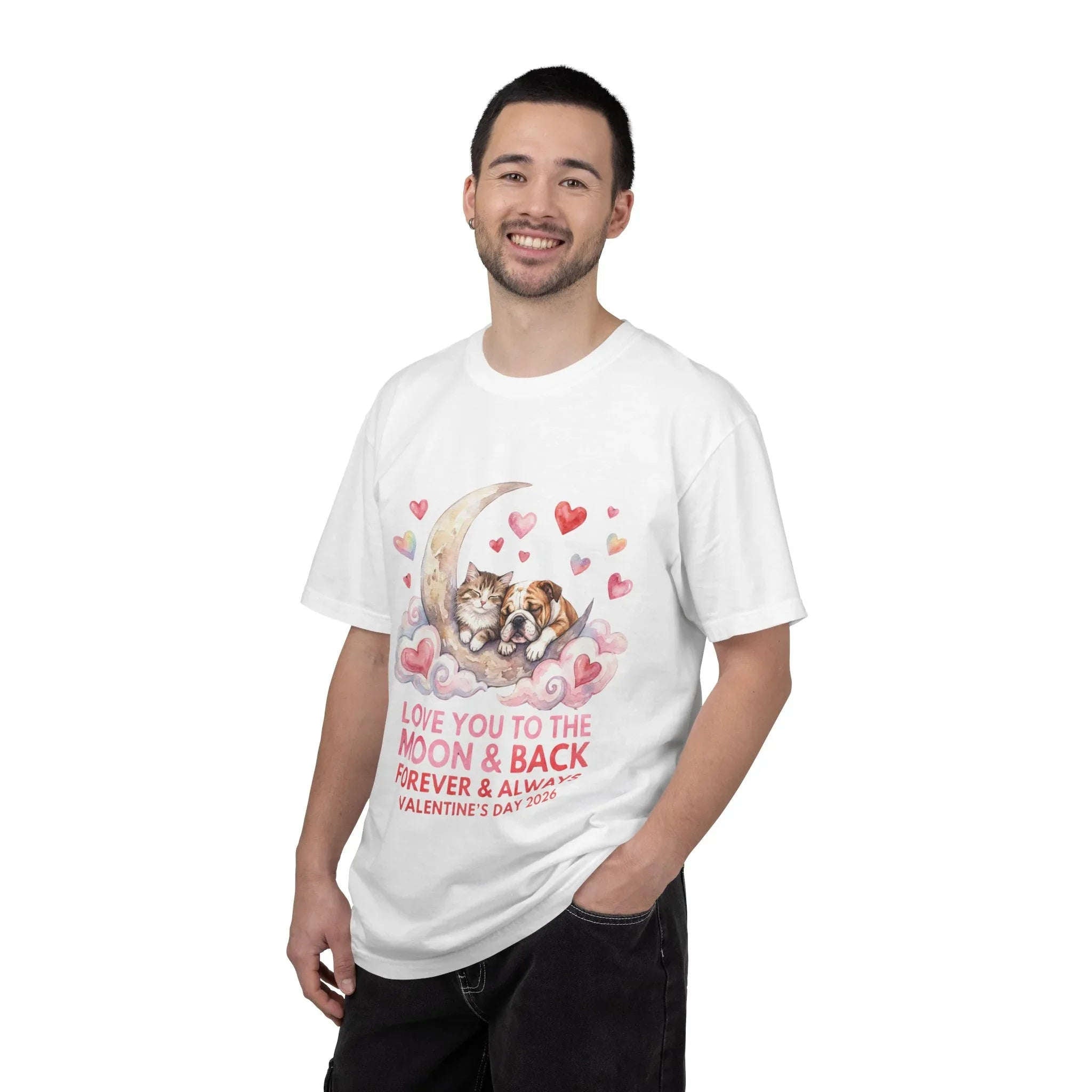 Love You to the Moon and Back Cats T Shirt Cute Kittens Crescent Moon Hearts Watercolor Cozy Vintage Aesthetic Gift Cat Lovers Valentine Tee