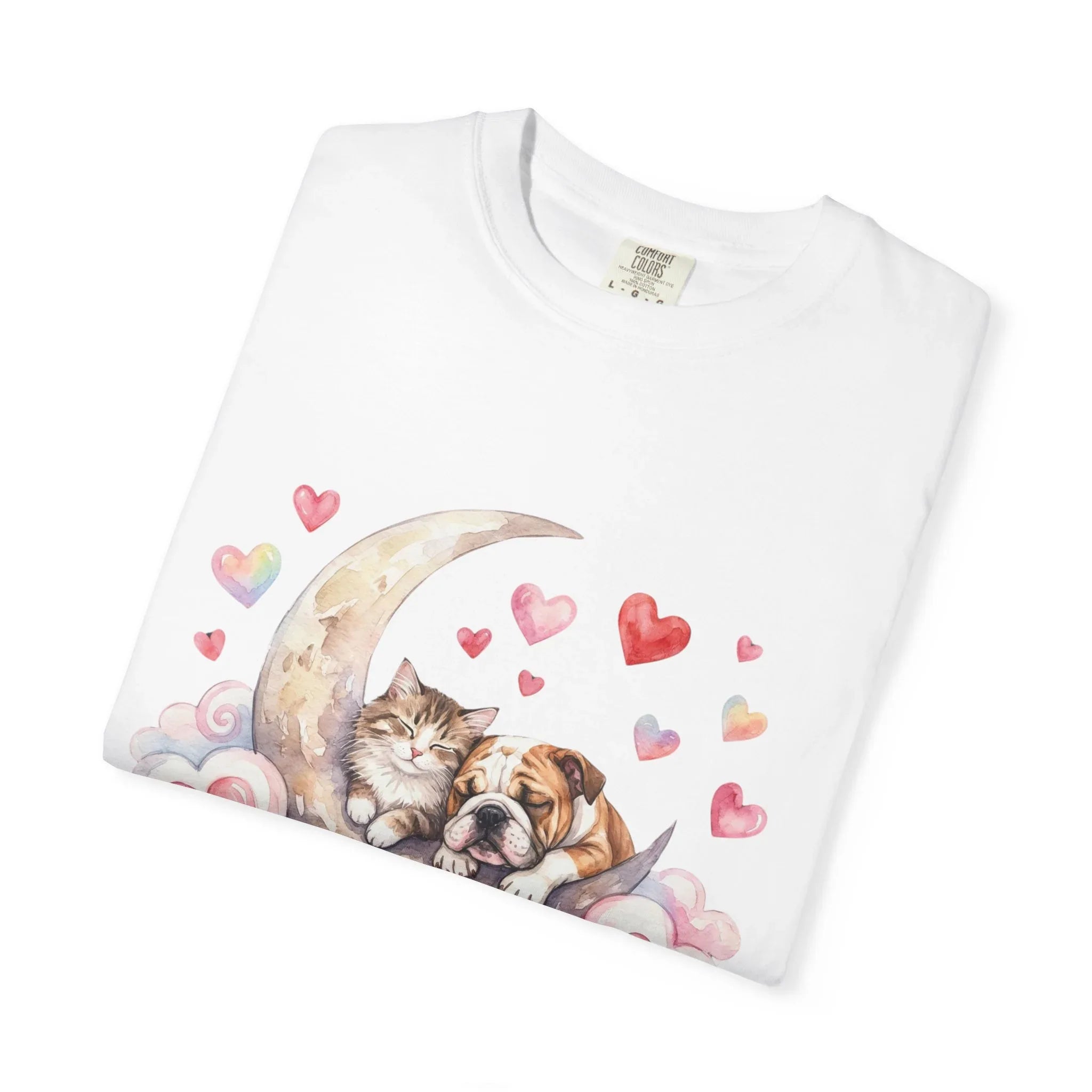 Love You to the Moon and Back Cats T Shirt Cute Kittens Crescent Moon Hearts Watercolor Cozy Vintage Aesthetic Gift Cat Lovers Valentine Tee