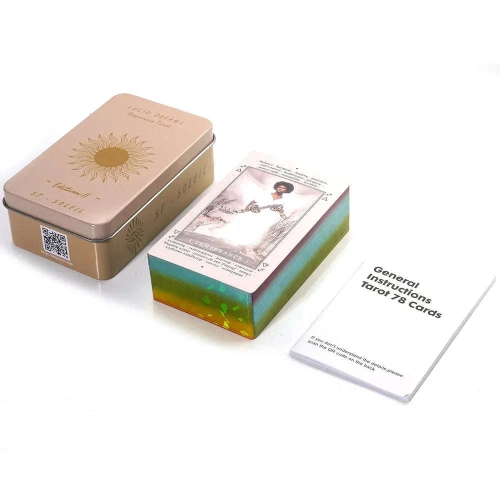 Lucid Dreams Beginners Tarot Deck in Tin Metal Box – 78 Cards with PDF Guidebook for Divination and Entertainment