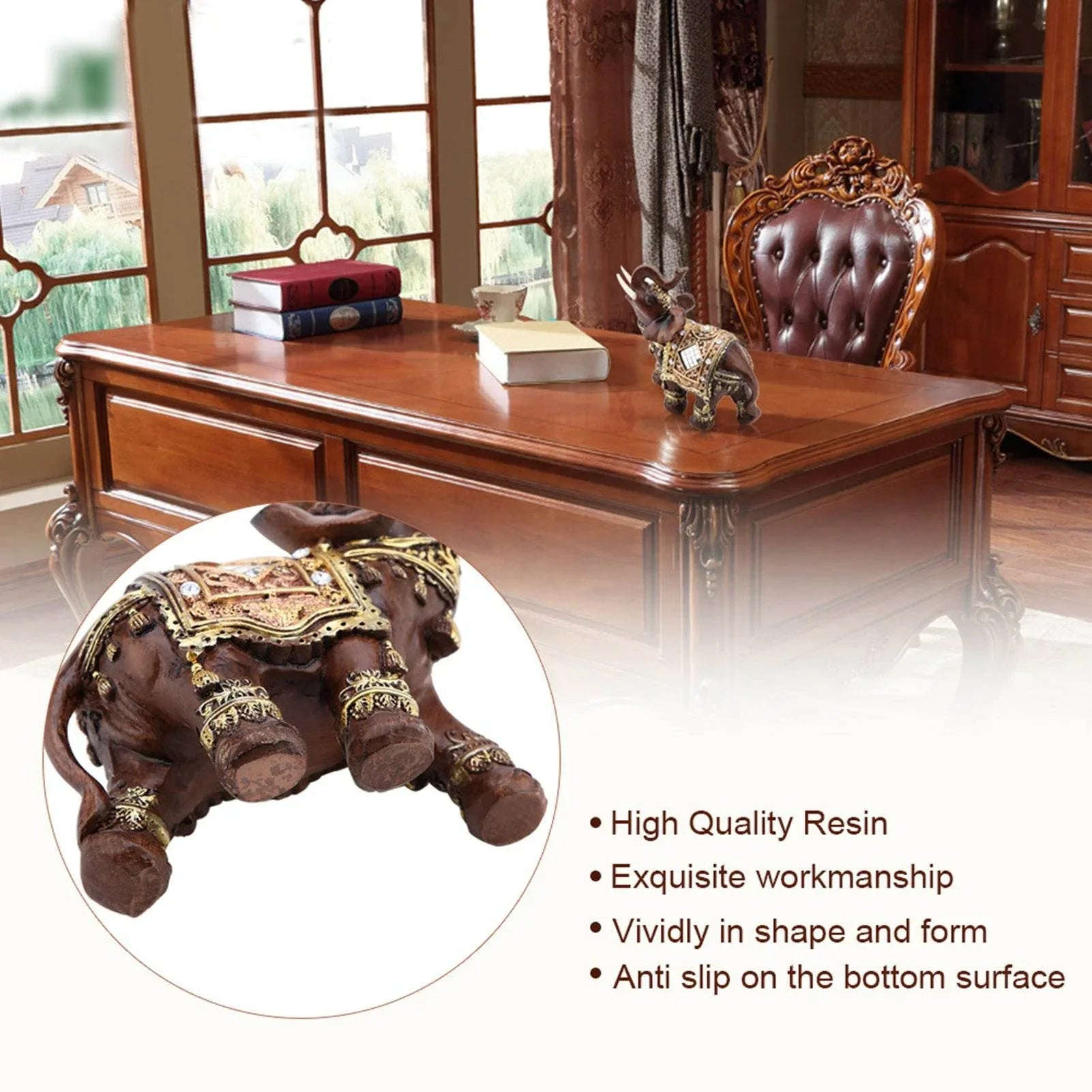 Lucky Feng Shui Thai Elephant Prosperity Statue – Wood Grain Wealth & Prosperity Figurine for Home & Office