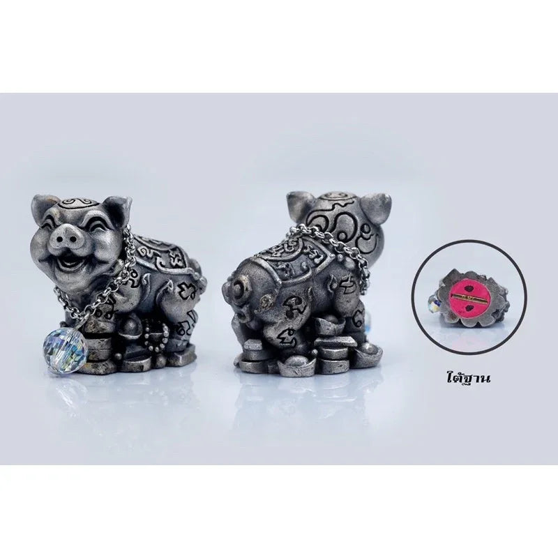 Lucky Pig Amulet - Silver Prosperity Charm from Thailand