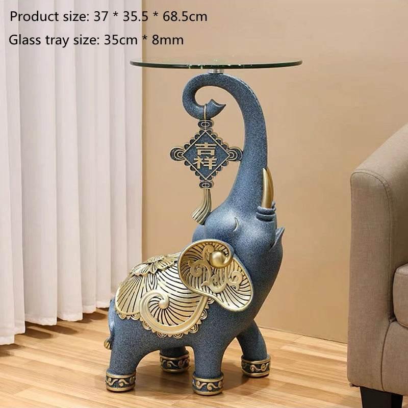 Gold Elephant Tray for Keys and Jewelry - Decorative Home Accent Statue Blue C