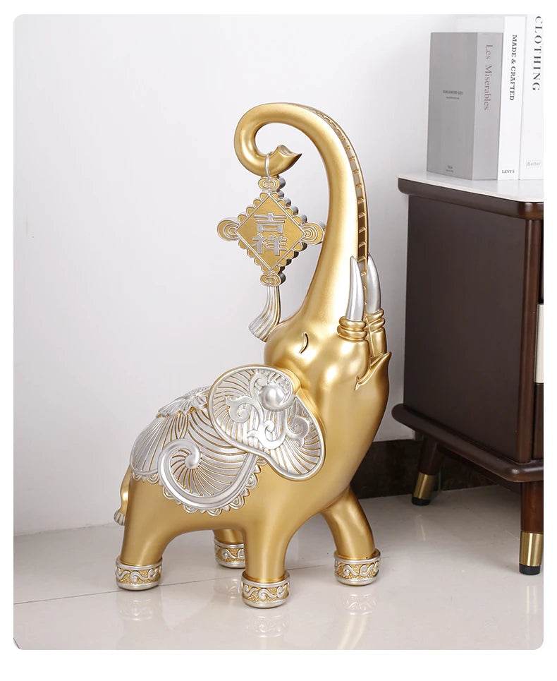 Gold and silver ornate elephant tray for keys and jewelry decorative figurine with raised trunk