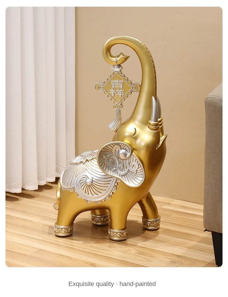 Hand painted gold decorative elephant tray for keys and jewelry tabletop entryway catchall by Thai Blessing Co