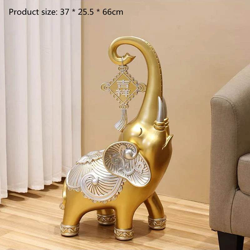 Thai Blessing Co gold elephant statue with silver filigree and hanging charm elephant tray for keys and jewelry