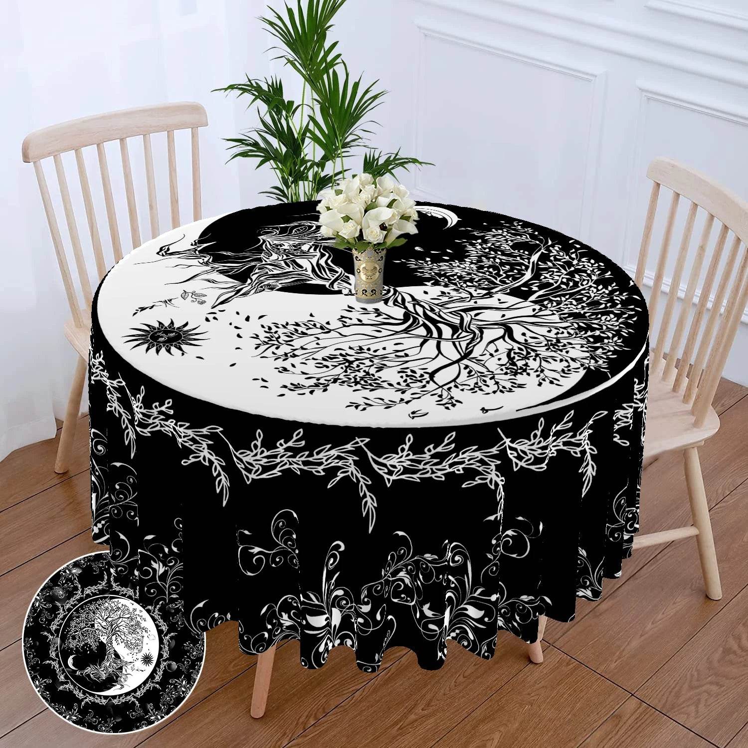 Waterproof Sun and Moon Tapestry Tablecloth for Stylish Home Decor yz24 W63inchxL63inch