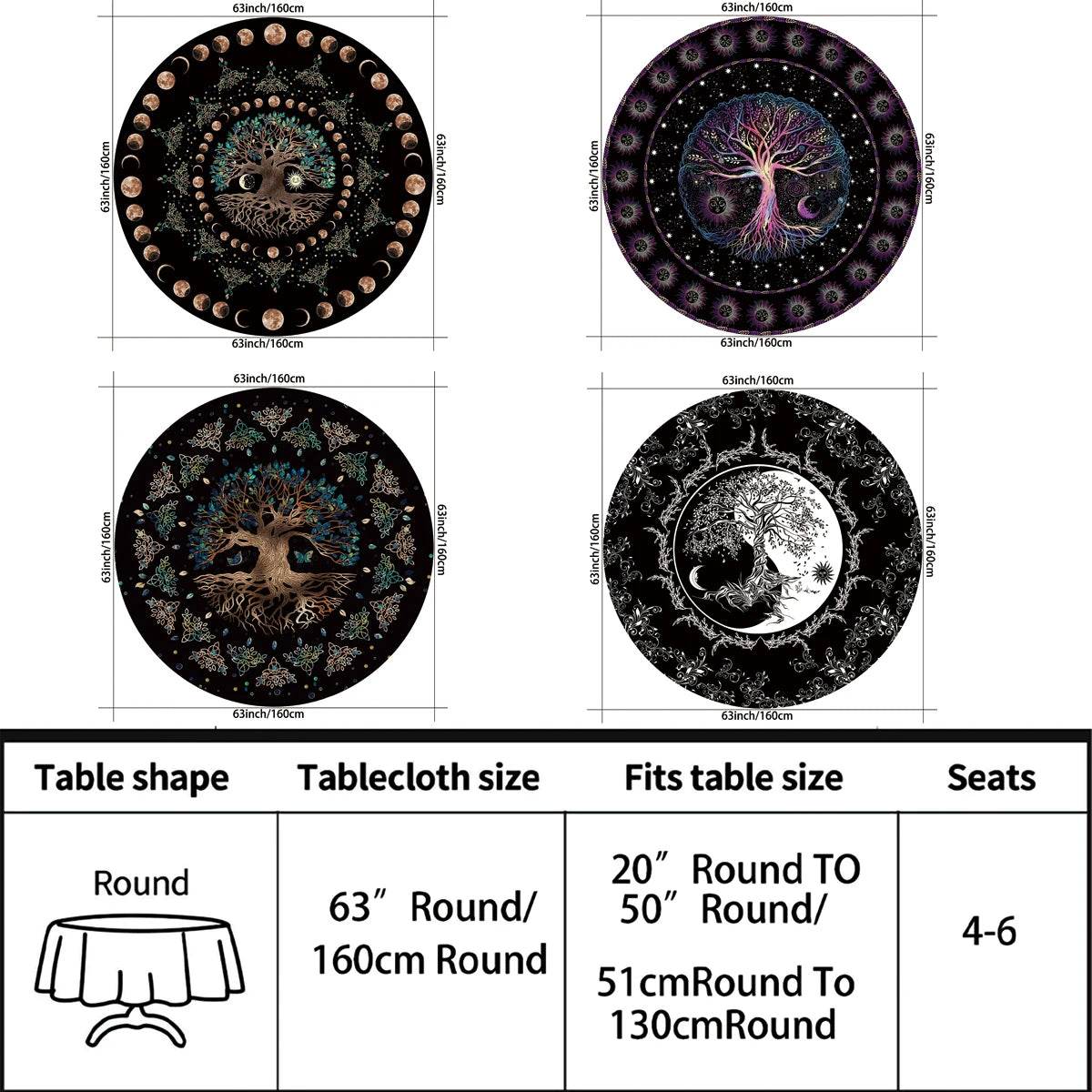 Waterproof Sun and Moon Tapestry Tablecloth for Stylish Home Decor