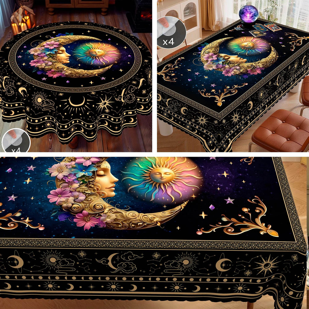 Mystical Divination Table Cover - Celestial Bohemian Tablecloth for Tarot and Rituals