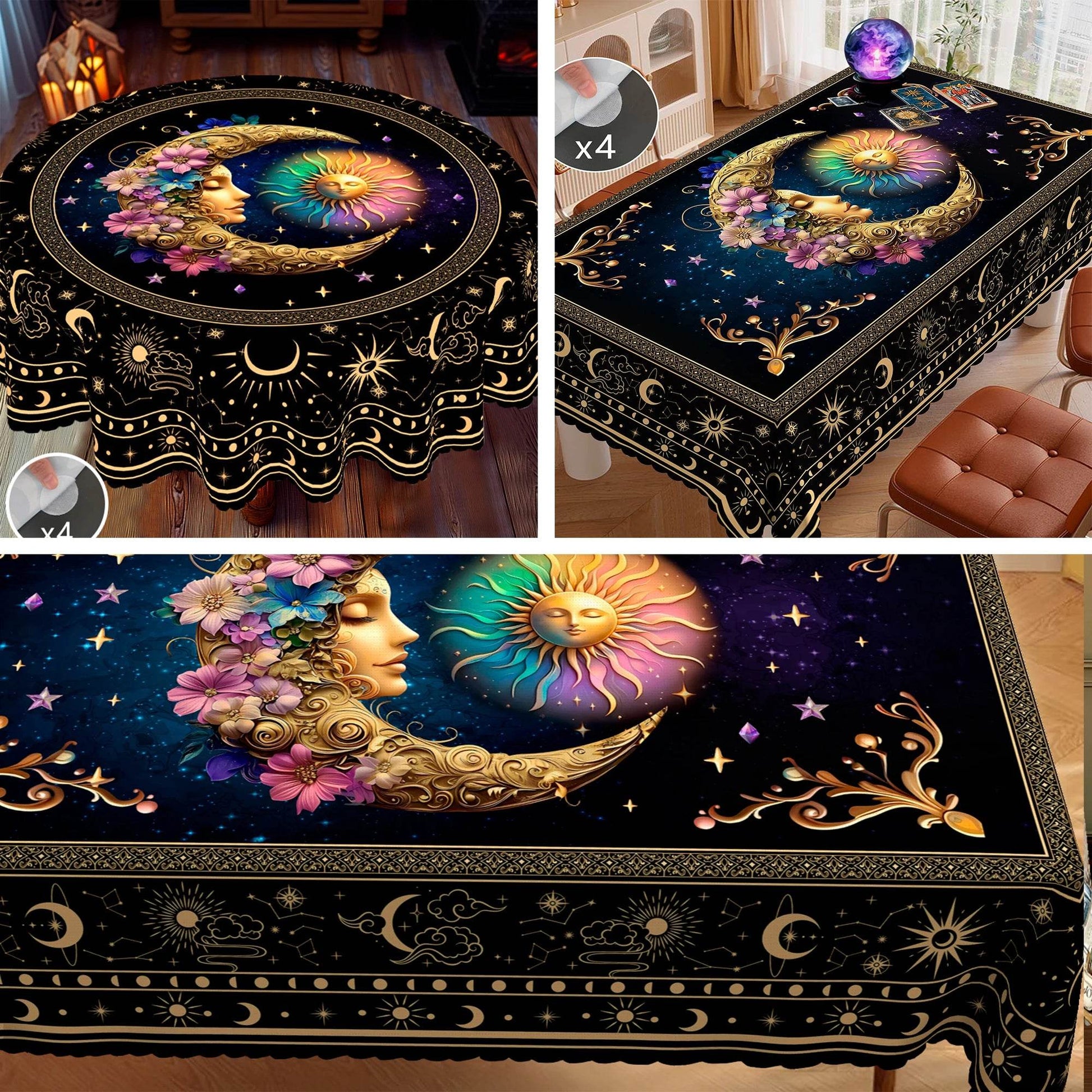 Mystical Divination Table Cover - Celestial Bohemian Tablecloth for Tarot and Rituals