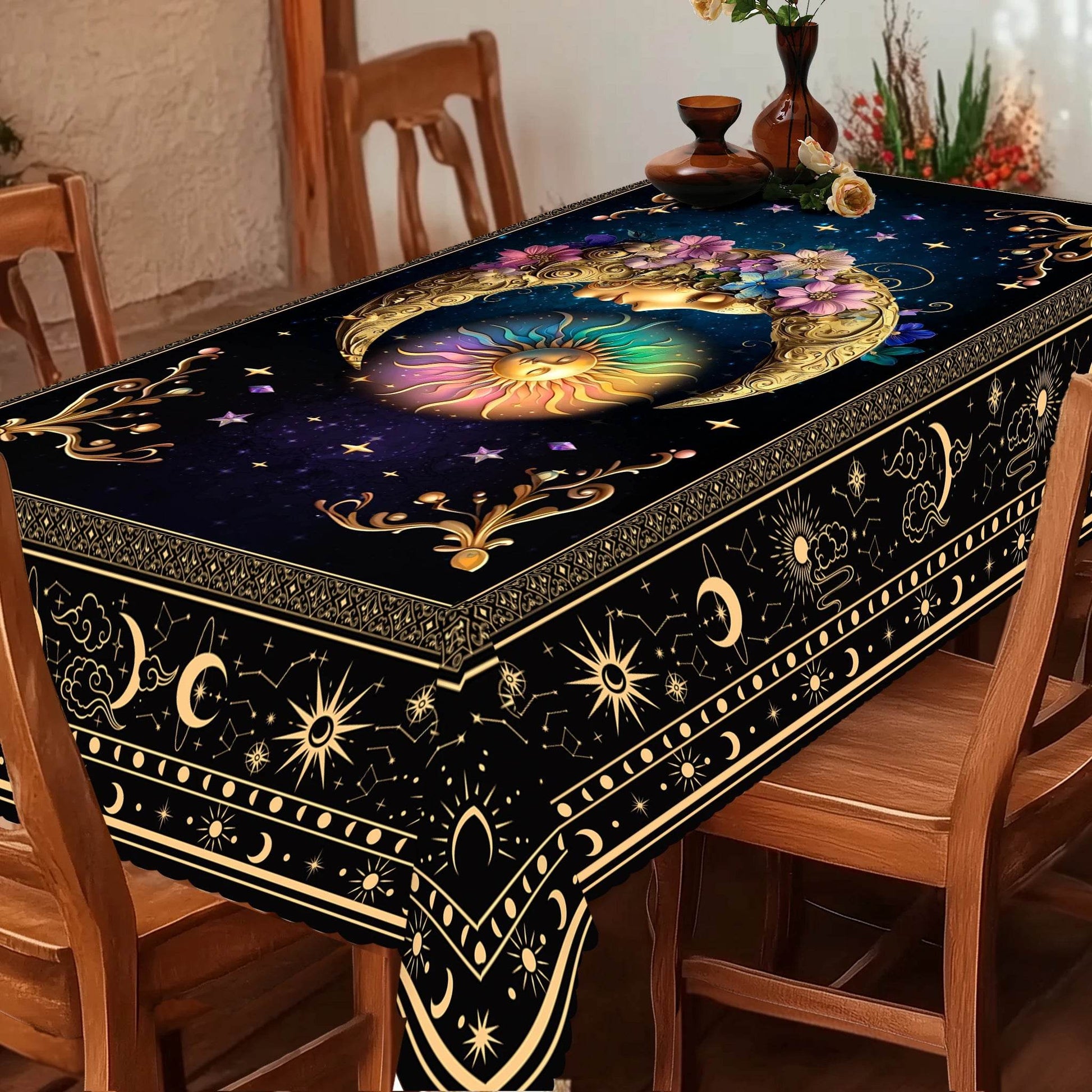 Mystical Divination Table Cover - Celestial Bohemian Tablecloth for Tarot and Rituals