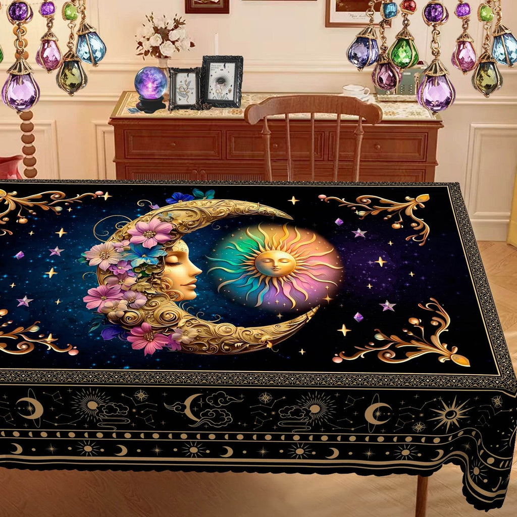 Mystical Divination Table Cover - Celestial Bohemian Tablecloth for Tarot and Rituals