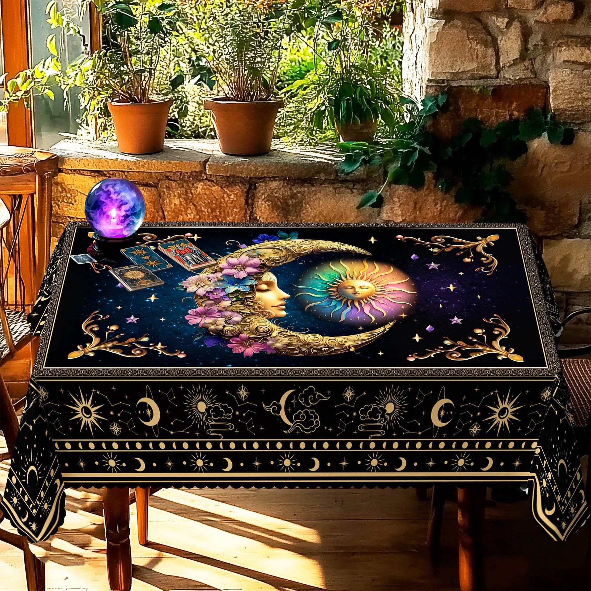 Mystical Divination Table Cover - Celestial Bohemian Tablecloth for Tarot and Rituals
