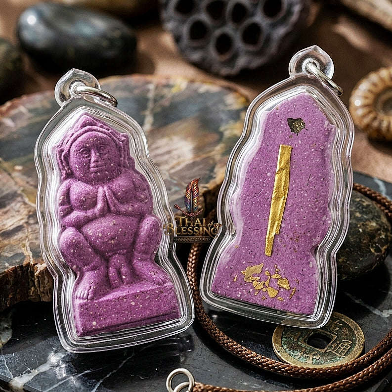 Mae Nang Phim Thai Amulet Protection talisman good luck charm spiritual jewelry Sacred Mae Nang Phim Mother Spirit Deity Purple Itthaje Charm Powder