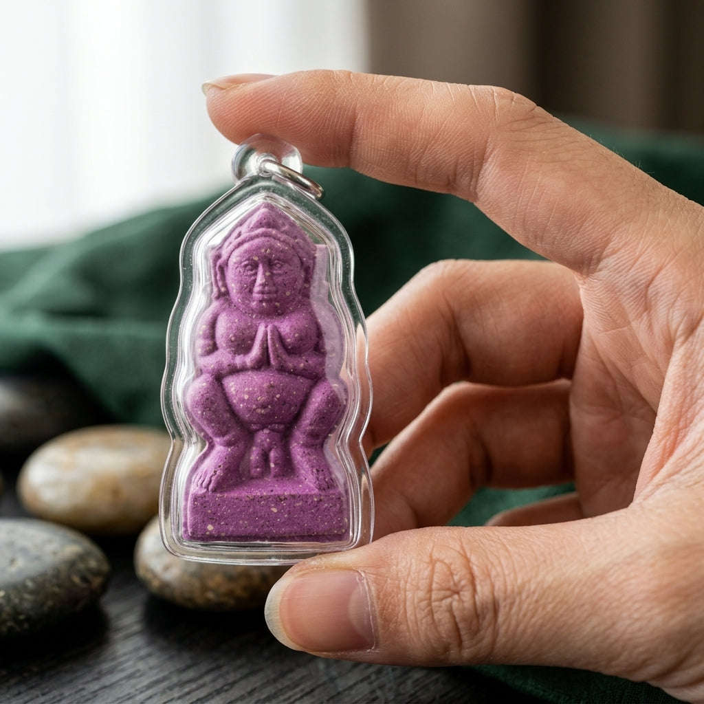 Mae Nang Phim Thai Amulet Protection talisman good luck charm spiritual jewelry Sacred Mae Nang Phim Mother Spirit Deity Purple Itthaje Charm Powder