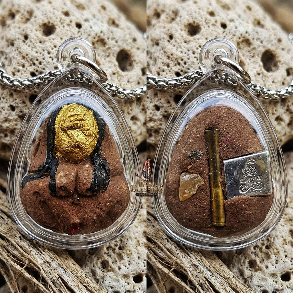 Mae Per Thai Amulet Protection talisman good luck charm spiritual jewelry Sacred Mae Per Na Kham Gold Face Hypnotic Charm Northern Lanna Sorcery Thai Blessing Co By RURUECHA