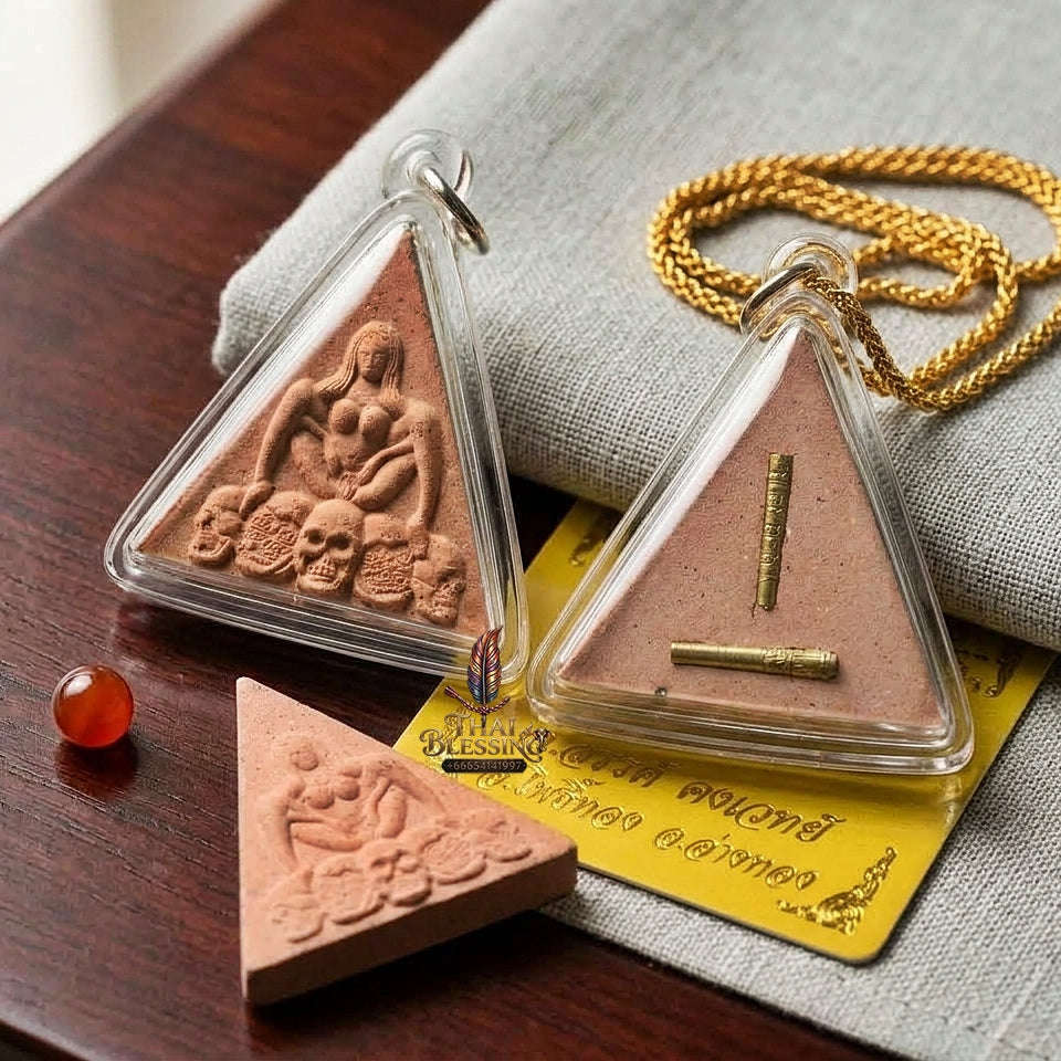 Mae Per Thai Amulet Protection talisman good luck charm spiritual jewelry Sacred Mae Per Primordial Charm Embedded Takrut Ngun Duang Maha Lap Thai Blessing Co By RURUECHA