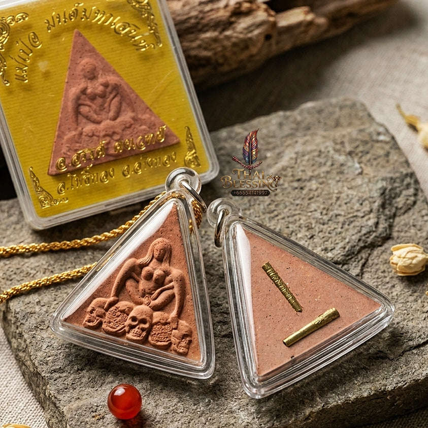 Mae Per Thai Amulet Protection talisman good luck charm spiritual jewelry Sacred Mae Per Primordial Charm Embedded Takrut Ngun Duang Maha Lap Thai Blessing Co By RURUECHA