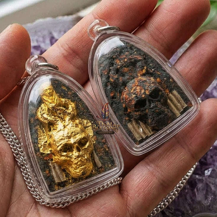 Mae Per Thai Amulet Protection talisman good luck charm spiritual jewelry Sacred Mae Per Primordial Charm Pak Di Vocal Persuasion Gold Leaf Embellished Thai Blessing Co By RURUECHA