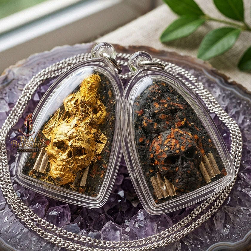 Mae Per Thai Amulet Protection talisman good luck charm spiritual jewelry Sacred Mae Per Primordial Charm Pak Di Vocal Persuasion Gold Leaf Embellished Thai Blessing Co By RURUECHA