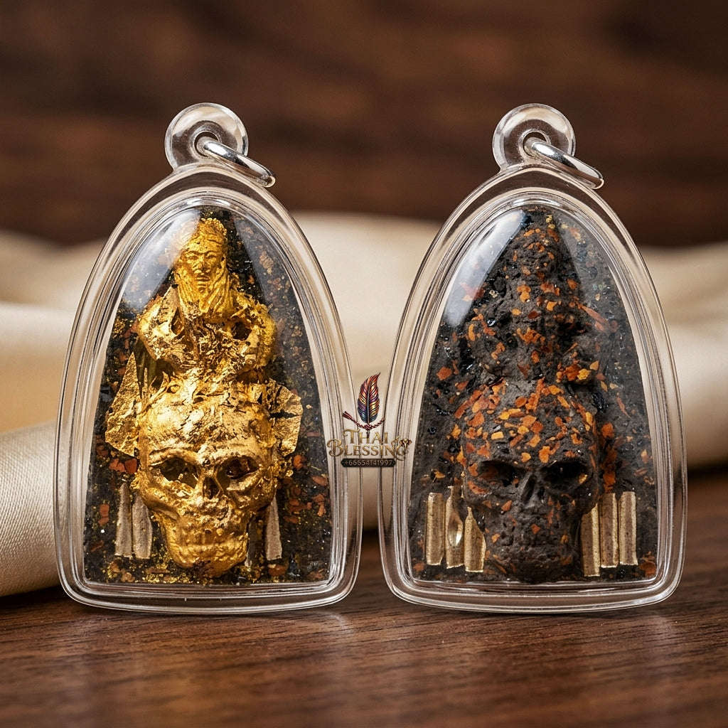 Mae Per Thai Amulet Protection talisman good luck charm spiritual jewelry Sacred Mae Per Primordial Charm Pak Di Vocal Persuasion Gold Leaf Embellished Thai Blessing Co By RURUECHA