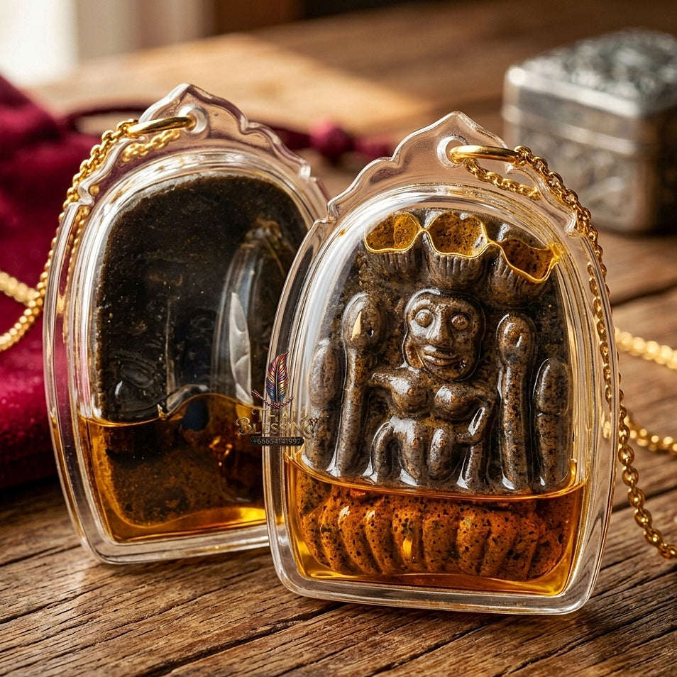 Mae Per Thai Amulet Protection talisman good luck charm spiritual jewelry Sacred Mae Per Primordial Earth Charm Cased in Charm Oil Muk Dam Sorcery Thai Blessing Co By RURUECHA