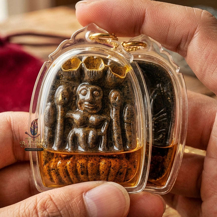Mae Per Thai Amulet Protection talisman good luck charm spiritual jewelry Sacred Mae Per Primordial Earth Charm Cased in Charm Oil Muk Dam Sorcery Thai Blessing Co By RURUECHA