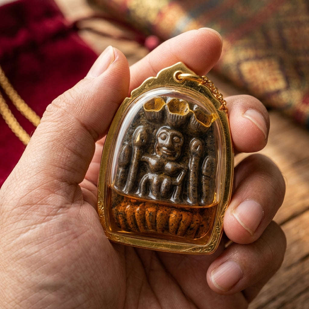 Mae Per Thai Amulet Protection talisman good luck charm spiritual jewelry Sacred Mae Per Primordial Earth Charm Cased in Charm Oil Muk Dam Sorcery Thai Blessing Co By RURUECHA