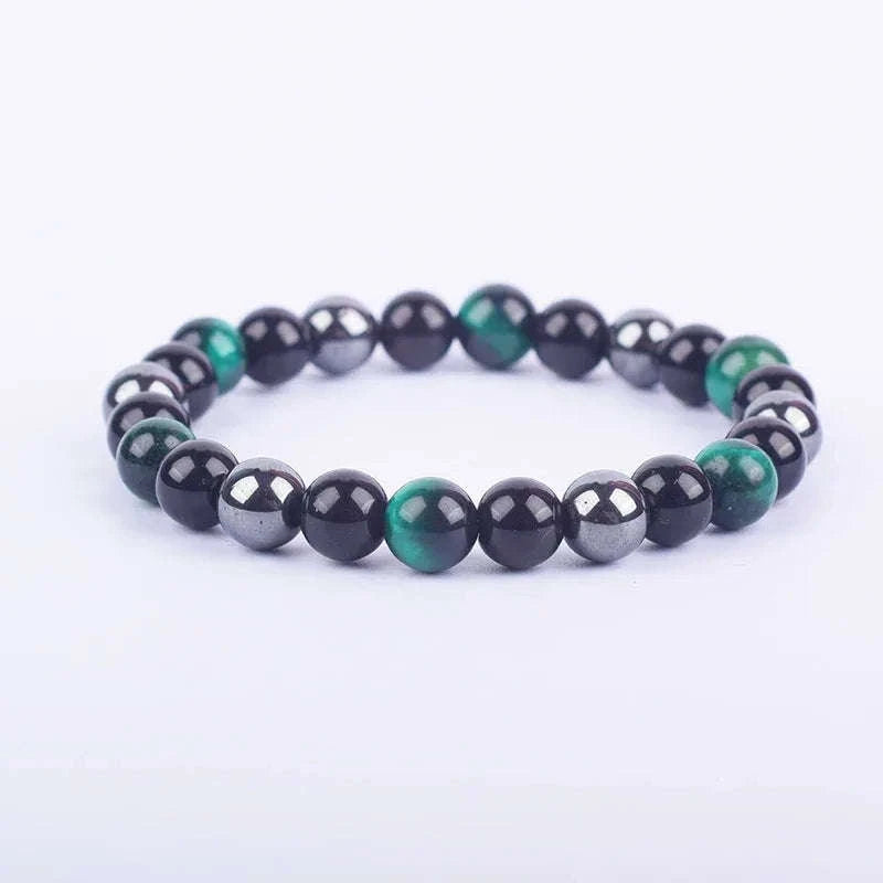 ✨ Magnetic Hematite, Tiger Eye & Obsidian Bracelet – Triple Protection Health Care Stainless Steel Bangle – Perfect Weight Loss Gift for Men & Women 3green tiger eye