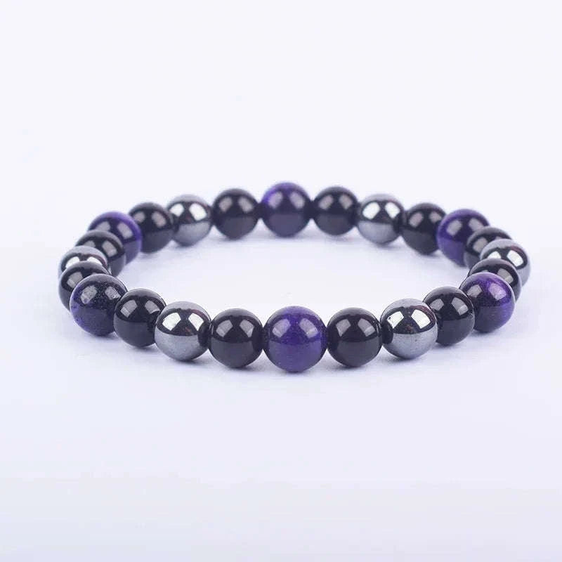 ✨ Magnetic Hematite, Tiger Eye & Obsidian Bracelet – Triple Protection Health Care Stainless Steel Bangle – Perfect Weight Loss Gift for Men & Women 5purple tiger eye
