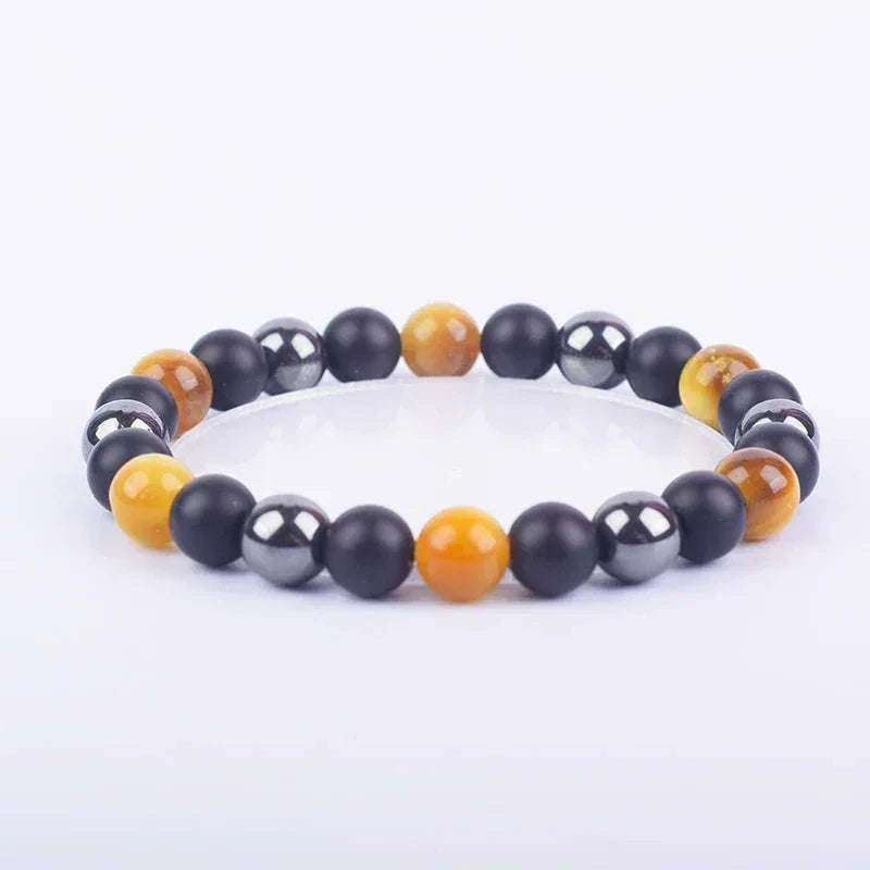 ✨ Magnetic Hematite, Tiger Eye & Obsidian Bracelet – Triple Protection Health Care Stainless Steel Bangle – Perfect Weight Loss Gift for Men & Women 15orange tiger eye