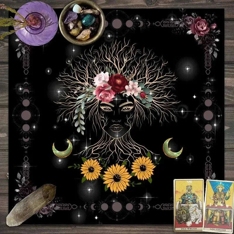 🃏 Mandala Tree of Life Tarot Tablecloth – Sea Velvet Square Butterfly Altar Cloth for Tarot Readings, Terrace Dining & Multi-Purpose Mystic Decor 034
