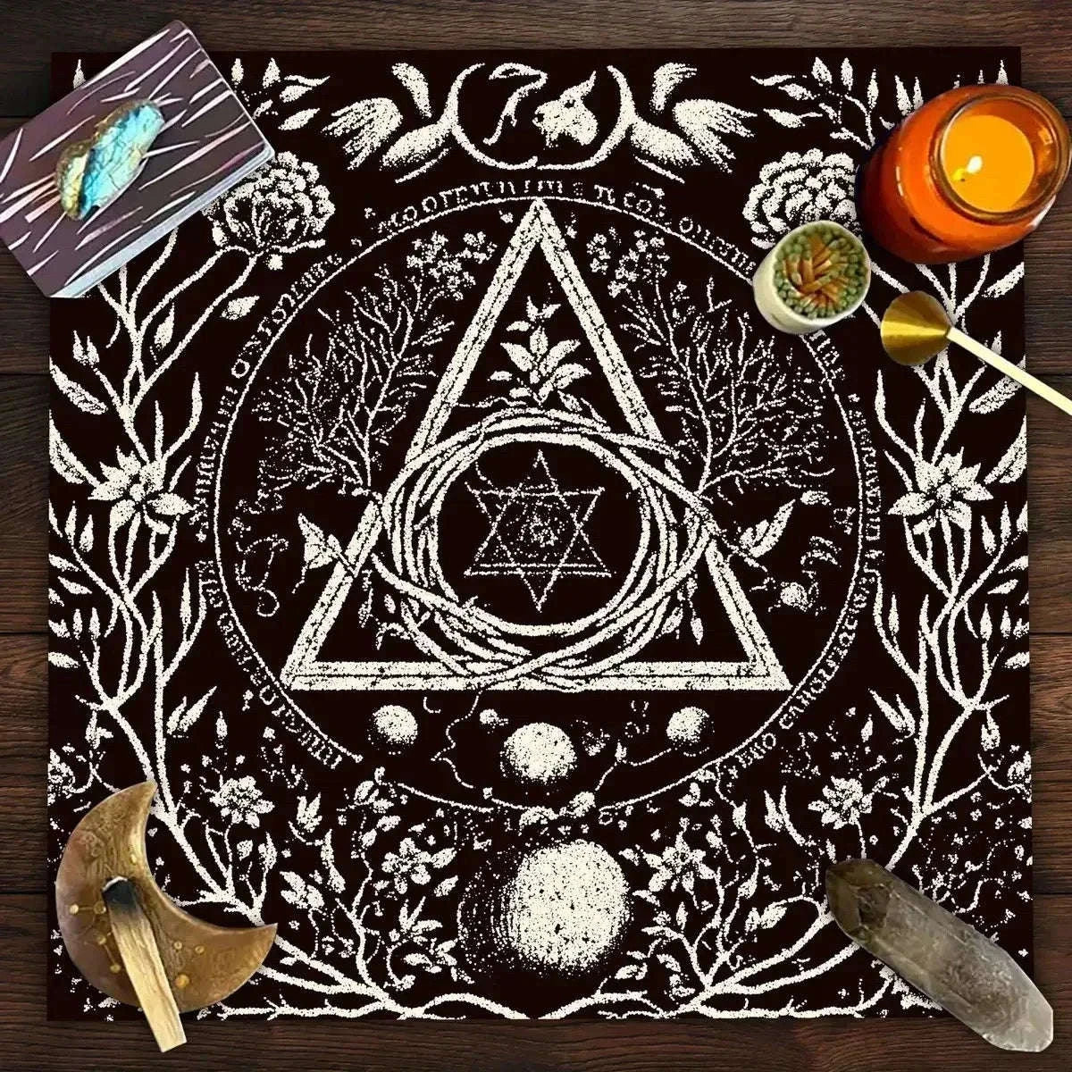 🃏 Mandala Tree of Life Tarot Tablecloth – Sea Velvet Square Butterfly Altar Cloth for Tarot Readings, Terrace Dining & Multi-Purpose Mystic Decor 018