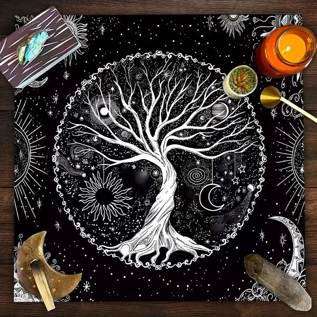 🃏 Mandala Tree of Life Tarot Tablecloth – Sea Velvet Square Butterfly Altar Cloth for Tarot Readings, Terrace Dining & Multi-Purpose Mystic Decor