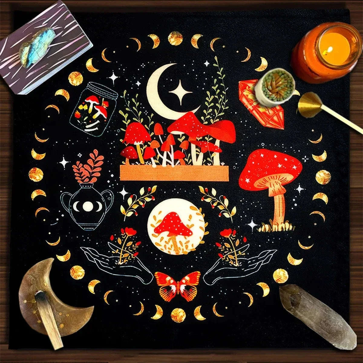 🃏 Mandala Tree of Life Tarot Tablecloth – Sea Velvet Square Butterfly Altar Cloth for Tarot Readings, Terrace Dining & Multi-Purpose Mystic Decor 029