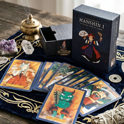 MANSHIN I Oracle Deck (83 Pcs Traditional Korean Shamanism & Folklore Edition) - 350GSM Double-Embossed Cards in Rigid Box for Eastern Divination, Spiritual Seekers & Collectors Thai Blessing Co By RURUECHA