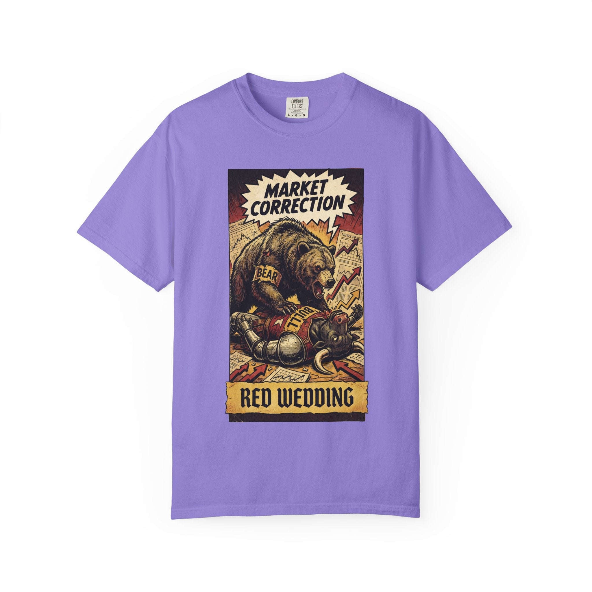 Market Correction T-Shirt, Red Wedding Stock Market Tee, Bear vs Bull Finance Graphic, Day Trader Investor Gift, Vintage Wall Street Apparel Violet
