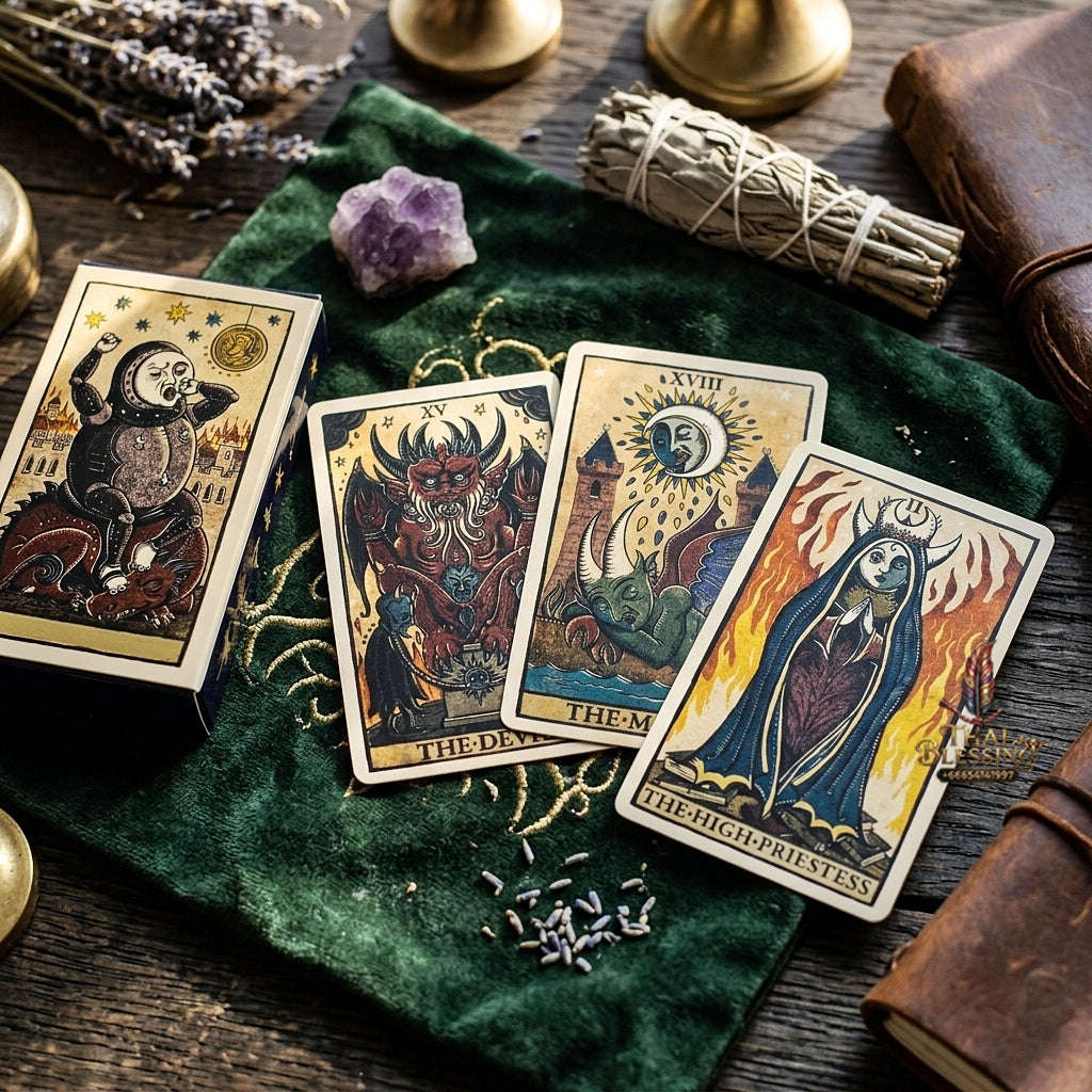 Marseilles Style Tarot Deck (78 Pcs Fully Illustrated Vintage Edition) - Classic Woodcut Art Divination Cards for Intuitive Readings, Occult Lovers & Tarot Collectors Thai Blessing Co By RURUECHA