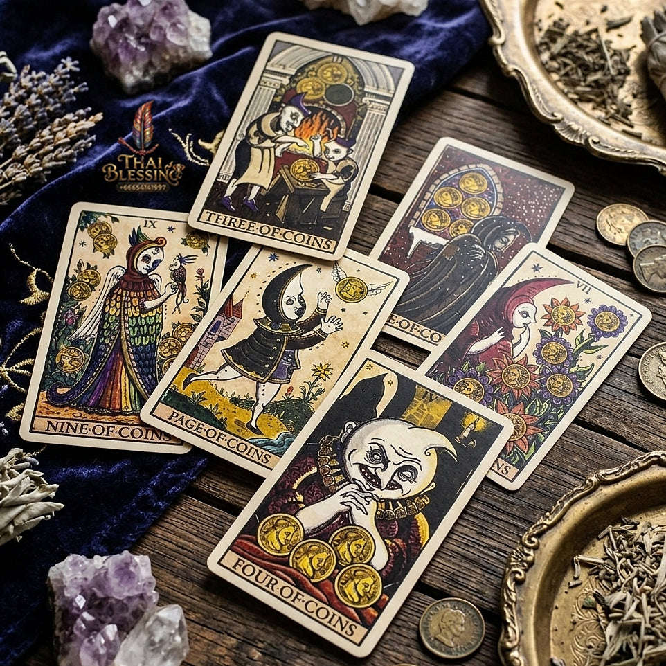 Marseilles Style Tarot Deck (78 Pcs Fully Illustrated Vintage Edition) - Classic Woodcut Art Divination Cards for Intuitive Readings, Occult Lovers & Tarot Collectors Thai Blessing Co By RURUECHA