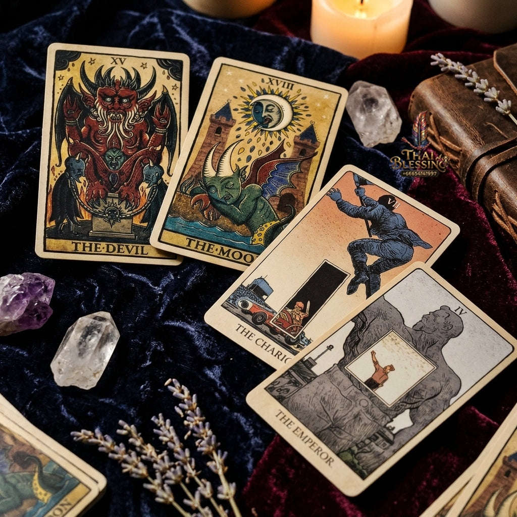Marseilles Style Tarot Deck (78 Pcs Fully Illustrated Vintage Edition) - Classic Woodcut Art Divination Cards for Intuitive Readings, Occult Lovers & Tarot Collectors Thai Blessing Co By RURUECHA