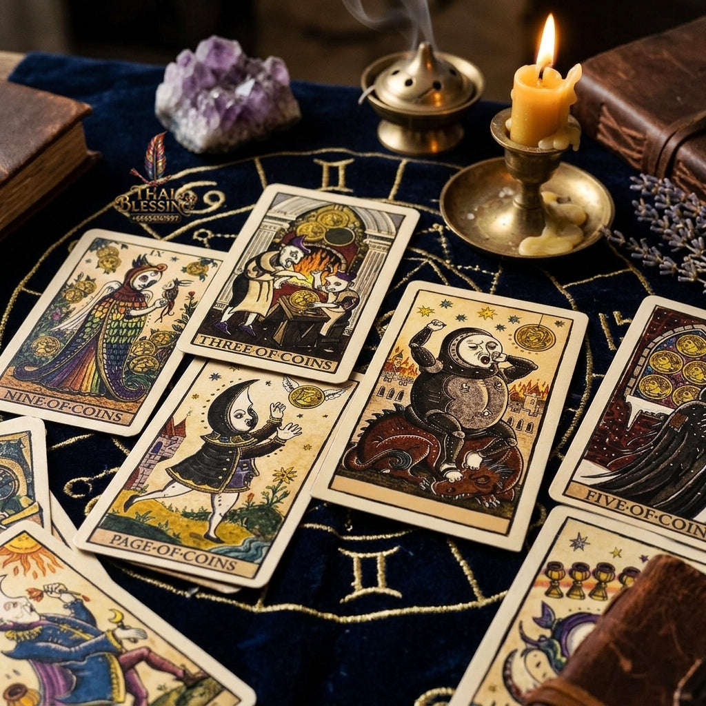 Marseilles Style Tarot Deck (78 Pcs Fully Illustrated Vintage Edition) - Classic Woodcut Art Divination Cards for Intuitive Readings, Occult Lovers & Tarot Collectors Thai Blessing Co By RURUECHA