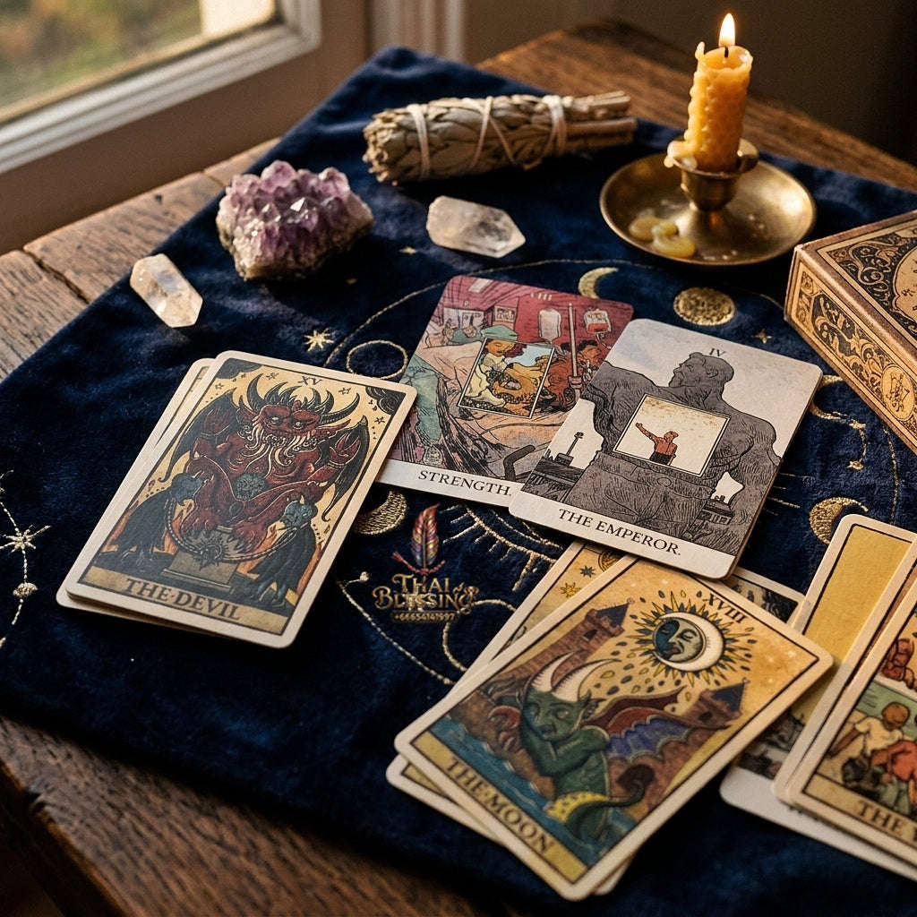 Marseilles Style Tarot Deck (78 Pcs Fully Illustrated Vintage Edition) - Classic Woodcut Art Divination Cards for Intuitive Readings, Occult Lovers & Tarot Collectors Thai Blessing Co By RURUECHA